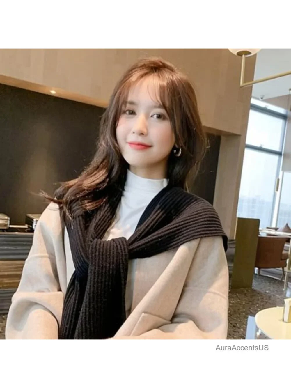 Women Winter Hooded Hat with Attached Scarf Knit Shawl Neck Warmer Acrylic